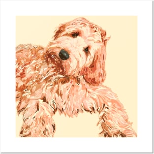 Adorable long wavy haired puppy painting. Posters and Art